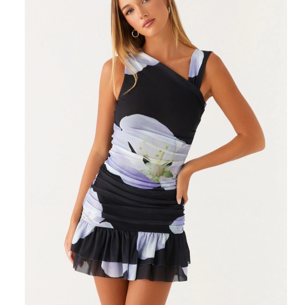 Peppermayo Black Gray One Shoulder Bodycon Dress